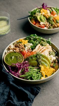 Nourishing Bowls, Farro Bowl, Basil Vinaigrette, Food Simple, Wholesome Recipes, Lemon Pepper Chicken, Pepper Chicken, Human Food, Chicken Stuffed Peppers