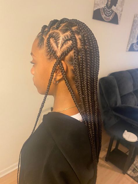 Medium Knotless With Heart, Medium Knotless Braids With Heart, Knotless Braids With Heart, Medium Knotless Braids, Curly Braided Hairstyles, Medium Knotless, Braids With Shaved Sides, Natural Braided Hairstyles, Braided Hairstyles For Black Women Cornrows