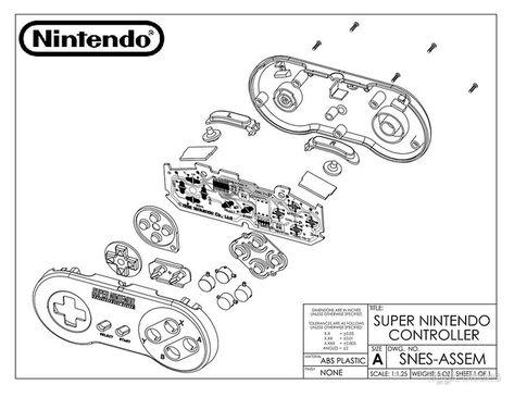 Exploded SNES Controller (Landscape) by tigglebitties | Ilustraciones, Dibujo isometrico, Disenos de unas Video Game Nostalgia, Sketch Notes Doodles, Snes Controller, F Zero, Japan Graphic Design, Blueprint Drawing, Note Doodles, Nintendo Entertainment System, Schematic Design