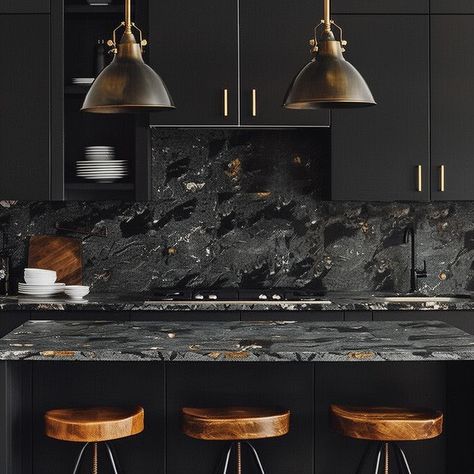 Stunning Black Quartz Countertops 19 Calacatta Quartz Kitchen Countertops, Calacatta Quartz Kitchen, Black Quartz Countertops, Engineered Stone Countertops, Calacatta Quartz, Cambria Quartz, Quartz Kitchen Countertops, Quartz Kitchen, Countertop Design