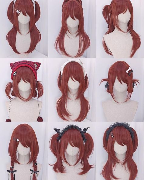 Cute Hairstyle Reference, Hairstyles For Ocs Female, Hair For Reference, Cute Hairstyles Art Reference, Different Types Of Pigtails, Hairstyles On Ponytail, Simple And Unique Hairstyles, Cute Oc Hairstyles, Kawaii Core Hairstyles