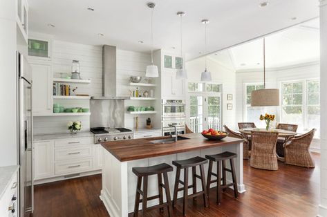 PHOTOS: Proof your kitchen countertops don’t have to match – SheKnows Kitchen Islands With Sinks Open Concept, Kitchen With Bay Window, Kitchen Island With Sink And Dishwasher, Bay Window Dining, Farmhouse Kitchen Cabinet Decor, Open Concept Kitchen Dining, Kitchen Open Concept, Modern Farmhouse Kitchen Cabinets, Kitchen Island With Sink