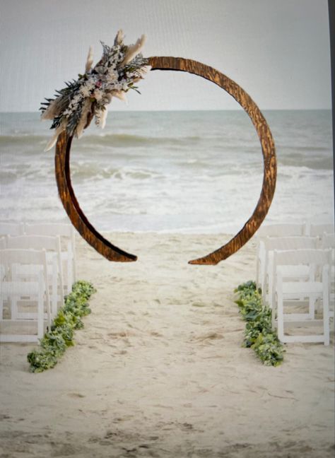 Our new wooden circle arbor. Circle Arch Ideas, Wedding Circle Arch Ideas, Arch Beach Wedding, Circle Arbor, Wedding Circle Arch, Prayer Circle, Circle Arch, Arch Ideas, Beachy Wedding