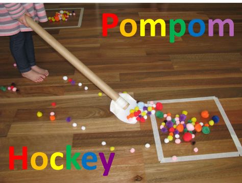 Keep the kids entertained with Pompom Hockey.  It is a super simple activity you can set up at home for the kids, that is fun, challenging and exciting.  It also gets little bodies moving! Olympics Preschool, Kaba Motor Becerileri, Preschool Olympics, Sport Challenge, Winter Activities For Toddlers, Olympics Activities, Ski Jump, Olympic Theme, Clever Kids