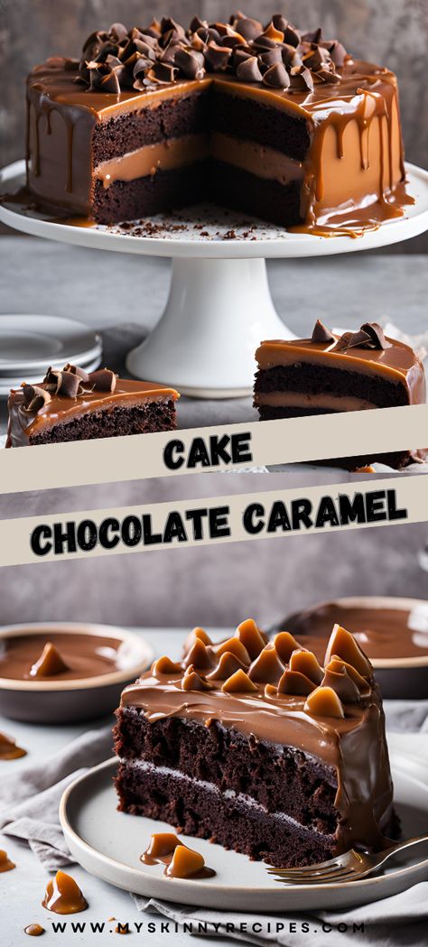 Indulge in the luxurious flavors of this Chocolate Caramel Cake! Rich chocolate layers combined with luscious caramel make this dessert perfect for any special occasion. #ChocolateCaramelCake #Baking #Dessert #CakeLovers 🍰✨ Chocolate Cake With Caramel Frosting, Caramilk Cake, Chocolate And Caramel Cake, Chocolate Caramel Cake, Chocolate Cake With Coffee, Toffee Cake, Vanilla Bean Cakes, Salted Caramel Cake, Caramel Icing