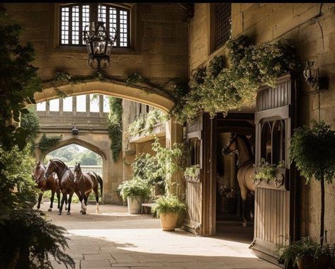 Castle Horse Stables, English Horse Stables, Old Money Stables, Aesthetic Stables, Victorian Horse Stables, Victorian Stables, Stables Aesthetic, Horse Stable Aesthetic, Horse Barn Exterior