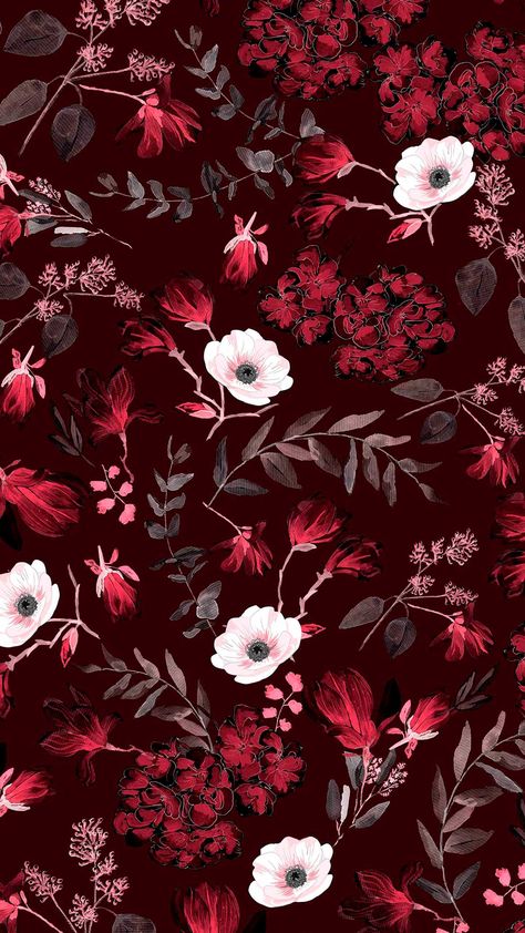 Dark Red Floral Wallpaper, Dark Feminine Wallpaper Iphone, Handy Wallpaper, Dark Red Wallpaper, Phone Background Patterns, Floral Wallpaper Iphone, Print Design Art, Textile Prints Design, Wallpaper Nature Flowers