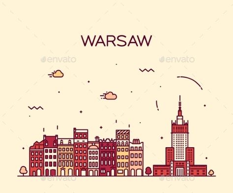 Warsaw Skyline, City Images, City Sketch, Skyline Silhouette, City Icon, Silhouette Illustration, Pencil Art Drawings, City Design, Small Art