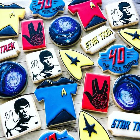 Allison Mammeli on Instagram: “I have absolutely no interest in Star Trek, so I wasn’t very excited to do this order, but I decided from now on I am going to start with…” Star Trek Cookies, Star Trek Party, Star Trek Theme, Star Trek Art, Cookie Gifts, Decorated Cookies, Very Excited, Cookie Decorating, I Decided