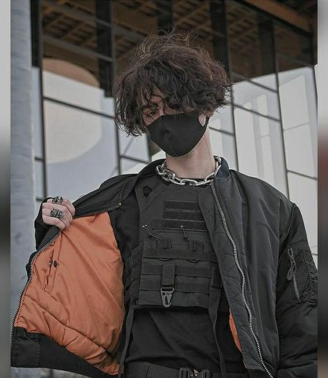 Techwear Hairstyle, Masked People, Gothic Male, Snazzy Outfits, Grunge Photos, Techwear Aesthetic, Fire Animation, Alt Aesthetic, Hairstyle Men