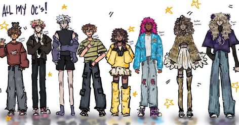 ALL MY OCS plus all their names, I’m just really proud of this lineup I made.. so I might as well post it !! They all go so hard and I love them ! <3 👾✨🎈⭐️😈‼️ • • • • • • • • • #oc #ocart #ocs #artist #cute #lineup #ref #charactersheet #silly #sillygoofballs #choatic #color #procreate #digitalart Oc Lineup, Character Sheet, My Oc, Post It, Digital Art, I Love, Quick Saves, Color, Art