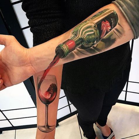 Top 100 Best Matching Couple Tattoos - Connected Design Ideas Wine Tattoo, Partner Tattoos, Best Couple Tattoos, Couple Tattoos Unique, Bottle Tattoo, Couples Tattoo Designs, Clever Tattoos, Queen Tattoo, Tattoos Geometric