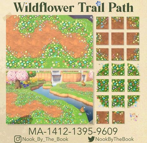 Acne Custom Designs, Acne Design Codes, Anch Codes, Wildflower Path, Path Acnh, Codes Acnh, Acnl Paths, Acnh Paths, Motif Acnl