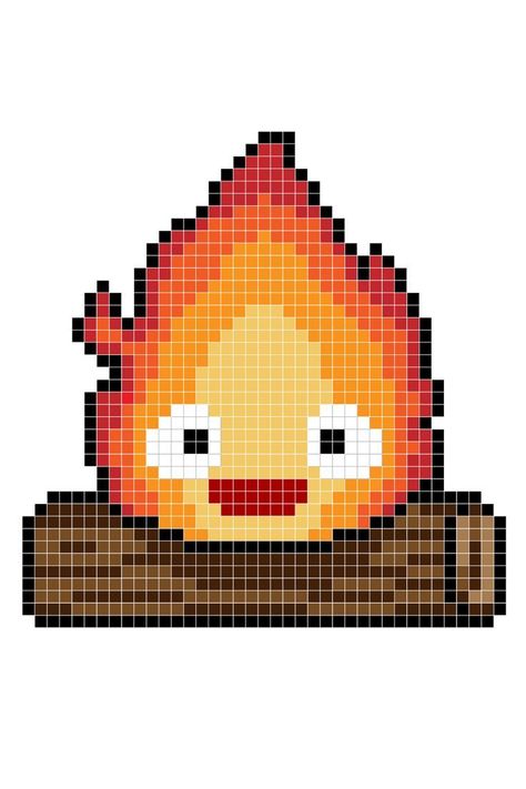 Calcifer Perler, Perler Pattern, Modele Pixel Art, Anime Pixel, Piskel Art, Fuse Bead Patterns, Easy Pixel Art, Pixel Art Templates, Pixel Drawing