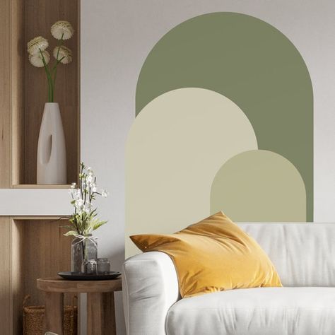 Wall Color Minimalist, Color Block Wall Decal, Painted Shapes On Wall Living Room, Wall Arches Paint, Painted Arch Accent Wall Bedroom, Painted Arch Accent Wall Living Room, Color Block Wall Living Room, Wall Arch Paint, Accent Wall Arch