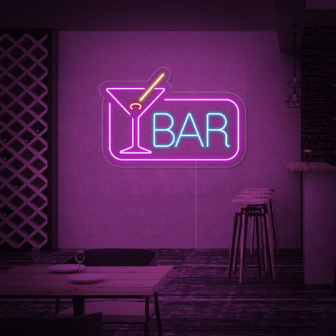 Neon Bar Design, Miami Bar, Bar Neon Sign, Cocktail Party Themes, Led Flex, Neon Bar Signs, Aluminum Composite Panel, Frame Acrylic, Neon Flex