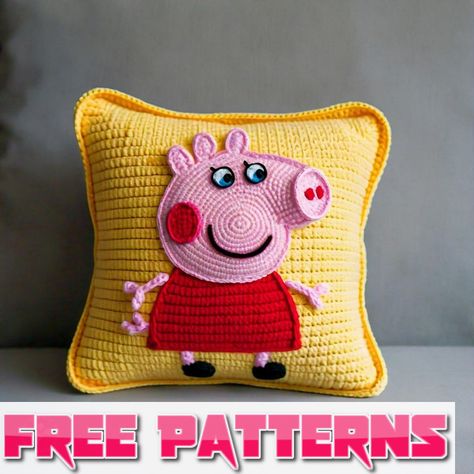 Peppa Pig Crochet, Pig Crochet, Pig Pillow, Baby Cardigan Pattern, Crochet Pig, Crochet Pillows, Red Yarn, Crochet Pillow, Pink Yarn