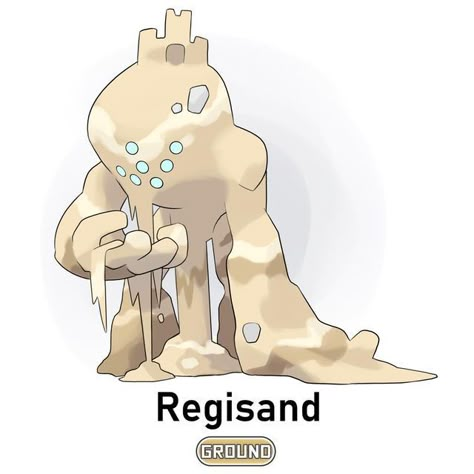 New Pokemon Ideas, Palossand Pokemon, Regigigas Art, Regi Fakemon, Regi Pokemon, Pokemon Regigigas, Sand Elemental, Sand Golem, Unknown Pokemon