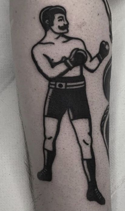 Boxing Man Tattoo, Boxer Tattoo, Traditional Tattoo Black And White, Boxing Tattoos, Traditional Tattoo Man, Traditional Tattoo Drawings, Traditional Tattoo Old School, Man Tattoo, Torso Tattoos