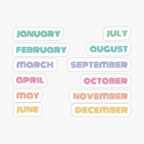 Bullet Journal Sticker, Months Stickers, Calendar Journal, Preppy Stickers, Month Stickers, Sticker Template, Scrapbook Stickers Printable, Bullet Journal Lettering Ideas, Bullet Journal Stickers