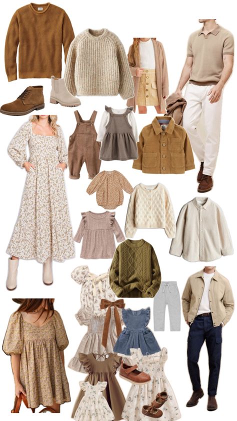 Fall Outfits for photoshoots Neutral Family Picture Outfits Fall, Neutral Family Picture Outfits, Photoshoot Outfits Family, Winter Family Photoshoot, Neutral Winter Outfit, Family Photo Colors, Fall Photo Shoot Outfits, Christmas Family Photoshoot, Mini Outfit