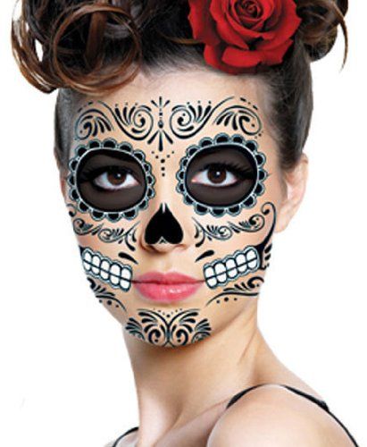 Temporary Face Tattoo, Skeleton Face Makeup, Skull Face Tattoo, Temporary Face Tattoos, Sugar Skull Face, Tattoo Uk, Dead Makeup, Skeleton Face, Broken Doll