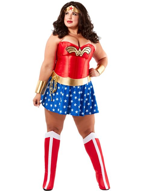 PRICES MAY VARY. Officially licensed dc Comics costume shorts, skirt, corset, gauntlets, headpiece, boot-covers, belt, and lasso; look for trademark on packaging and label to help assure you've received authentic safety tested item Corset top with boning and full-length side zipper has eyelets for threading in back; embroidered wonder woman emblem Bikini shorts and skirt are 12% Spandex; foam-backed fabric headpiece, gauntlets, belt, and boot-covers Important! Costumes are not sized the same as Adult Wonder Woman Costume, Packaging And Label, Dc Comic Costumes, Justice League Wonder Woman, Plus Size Costume, Plus Size Halloween Costume, Woman Costume, Wonder Woman Costume, Red Corset