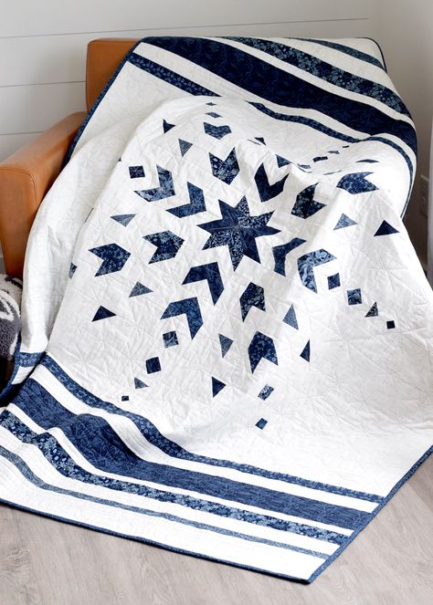 Nordic Frost Quilt Pattern Blue And White Quilts Modern, Nordic Frost Quilt, Quilt Two Color, Wiccan Quilt Pattern, Ombre Fabric Quilt Ideas, Witchy Quilt Ideas, Blue Quilts Ideas Bedroom, Modern Star Quilt, 2 Colour Quilts