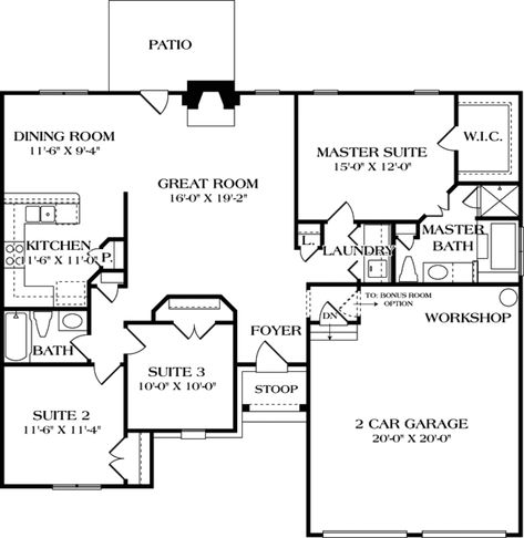 Plan #453-65 - Houseplans.com 1400 Sq Ft House Plans, Cottage Floor Plan, Two Story House Plans, European House Plans, 2 Bedroom House Plans, House Plans 3 Bedroom, European House Plan, Garage House Plans, European House