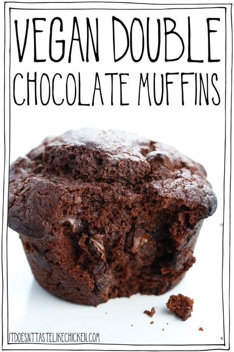 These vegan double chocolate muffins require just 1 bowl, 10 ingredients, and only 30 minutes to make! So easy with no weird or hard to find ingredients. Moist, chocolatey, and perfect for breakfast or a snack. #itdoesnttastelikechicken #veganrecipes #chocolate Vegan Double Chocolate Muffins, Vegan Chocolate Muffins, Sweet Carrots, Vegan Breads, Chocolate Muffin, Double Chocolate Muffins, Carrot Muffins, Mug Cakes, Vegan Muffins