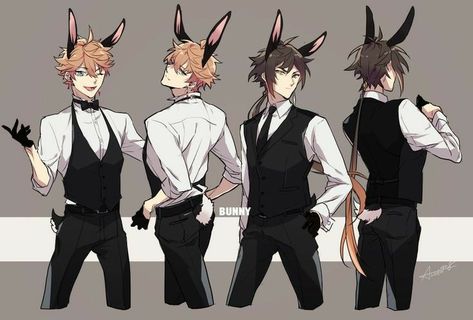 Venti In A Suit, Kou Diabolik Lovers, Genshin Boys, Suit Drawing, Bunny Boy, Bunny Man, Bunny Suit, Boy Drawing, Bunny Costume