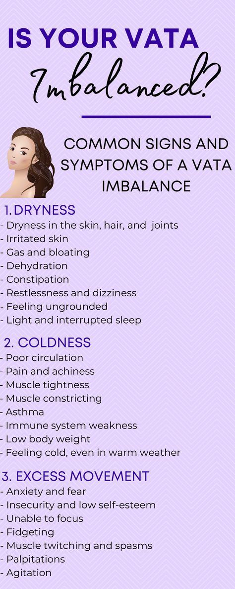 Vata Imbalance 101: 8 Treatments, Symptoms, Herbal Remedies and Oils - Ayurveda Angel Vata Imbalance Signs, Vata Body Type, Vata Imbalance, Poor Circulation Symptoms, Vata Diet, Ayurveda Vata Dosha, Ayurveda Pitta Vata Diet, Ayurveda Abhyanga, Ayurveda Dosha