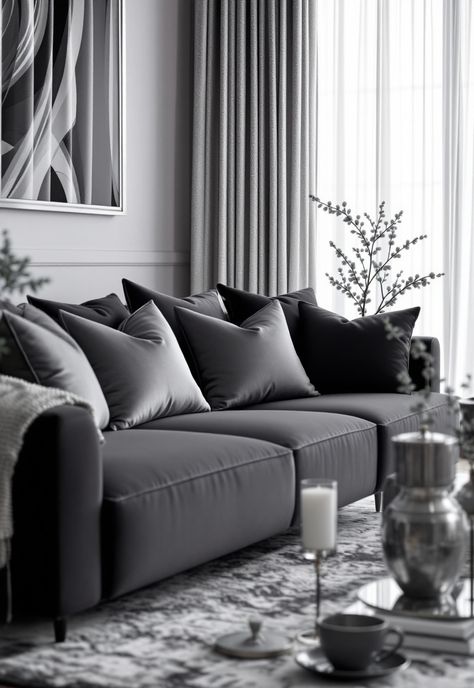 Dark Grey Couch Living Room Ideas Black Couch Gray Walls Living Room, Dark Grey Sectional Living Room Ideas, Dark Gray Leather Couch, Living Room With Grey Couch, Charcoal Couch, Grey Couch Living Room Ideas, Dark Grey Sofa Living Room, Dark Grey Couch, Dark Grey Couch Living Room