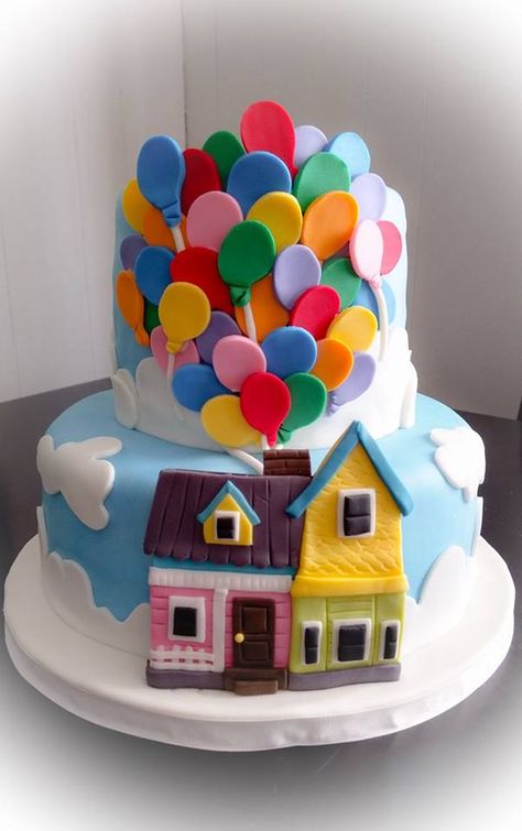 Up Cake - Disney / Pixar by allthatfrost.com Up Birthday Cake Pixar, Up Themed Birthday Party Pixar Cake, Up Bday Theme, Pixar Up Cake, Disney Up Birthday Cake, Simple Disney Cake, Up Cake Disney, Pixar Party Ideas, Pixar Cake