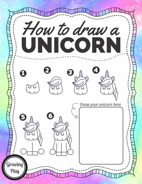 How to Draw a Unicorn - this FREE printable offers 6 step by step directions and practice page to print to learn how to draw a super cute unicorn! Draw A Unicorn, Trin For Trin Tegning, Unicorn Drawing, Unicorn Crafts, Unicorns And Mermaids, Unicorn Birthday Parties, Learn How To Draw, A Unicorn, Cute Unicorn