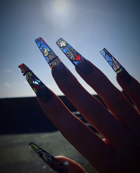 #bntc2 #stainedglassart  #glass #nailart #nails #pretty #bling #blingnails #acrylicnails #acrylicnaildesigns  ⚠️Give me credit ‼️ Stained Glass Nails, Glass Nails Art, Nail Piercing, Business Nails, Nails Pretty, Rose Window, Hippie Nails, Notre Dame Cathedral, Gothic Nails