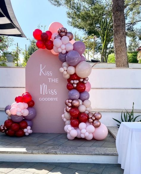 Kiss The Miss Goodbye Bachelorette Theme, Kiss The Miss Goodbye Bridal Shower Party Ideas, Kiss The Miss Goodbye Bridal Shower, Kiss The Miss Goodbye Bachelorette Decor, Kissing My 20s Goodbye Party Ideas, Kiss The Miss Goodbye Bachelorette, Pink Bridal Shower Theme, Bach Themes, Kiss The Miss Goodbye