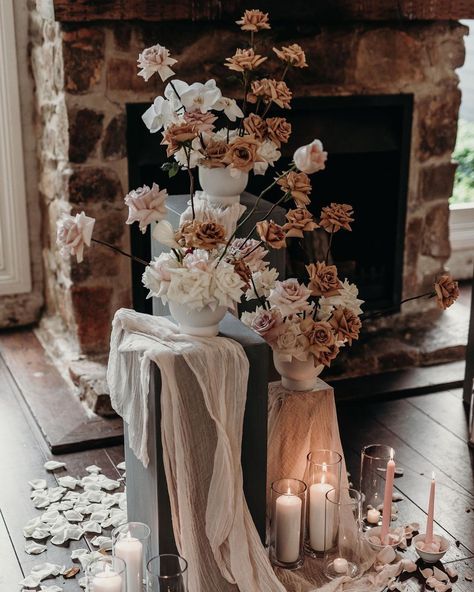 Beige Wedding Arch, Wood Centerpieces Wedding, Green Wedding Decorations, Mocha Mousse, Reception Entrance, Neutral Wedding Flowers, Wedding Isles, Hunter Valley Wedding, Wood Centerpieces