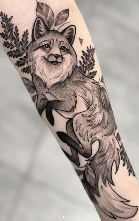 Leaves Forearm Tattoo, Red Fox Tattoos, Fox Tattoos, Fox Tattoo Design, Floral Thigh Tattoos, Petit Tattoo, Mushroom Tattoos, Tattoo Animal, Forest Tattoos