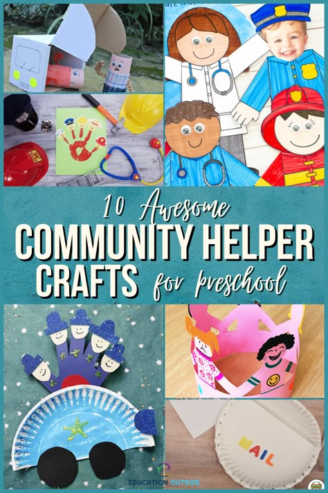 Community Week Activities, Safety Helpers Preschool, My Community Crafts Preschool, Teacher Crafts For Kids Community Helper, Community Helpers Curriculum, Community Themed Activities, Craft For Community Helpers, Community Lesson Plans Preschool, Preschool Art Community Helpers