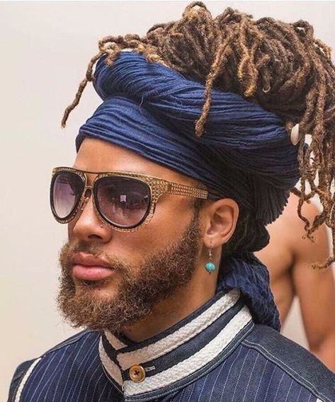 head wrap long hairstyles for black men Blonde Dreadlocks, Black Men Haircuts, Dreads Styles, Black Men Hairstyles, Corte De Cabelo Masculino, Dreadlock Hairstyles, Hair Wraps, Locs Hairstyles, Box Braids Hairstyles