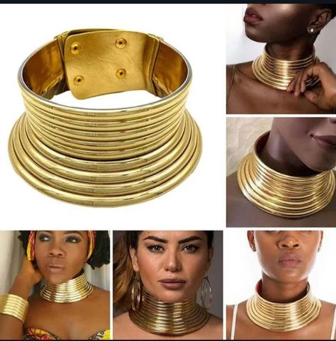 African Choker, Golden Choker, Vintage Africa, Cleopatra Necklace, Leather Choker Collars, Moda Afro, Jewelry Collar, Surfer Jewelry, Style Africain