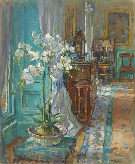 The Orchid Judas Tree, Artistic Room, Green Tablecloth, Lights Artist, The Orchid, English Art, Gcse Art, Post Impressionists, British Artist