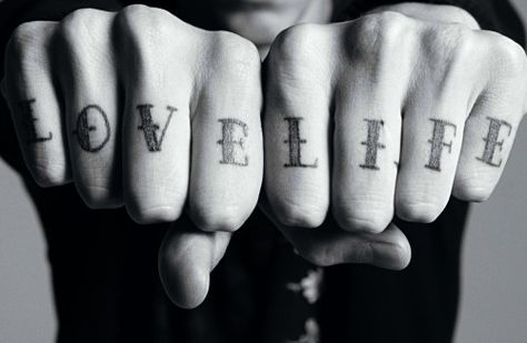 Clearly, I could never pull off a knuckle tattoo. Though, if I could this is what I would have.  Because we should...every last second of it. Love Life Tattoo, Knuckles Tattoo, Knuckle Tattoo, Tattoo Font Styles, Milan Vukmirovic, Ankle Tat, Inner Bicep Tattoo, Forearm Band Tattoos, Knuckle Tattoos