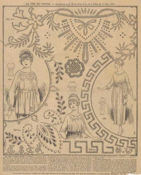 1920 Embroidery Patterns, Edwardian Embroidery Pattern, 1920s Embroidery Pattern, 1920s Embroidery, Edwardian Coat, Art Deco Embroidery, Historical Clothing Patterns, Tambour Embroidery, Journal Vintage