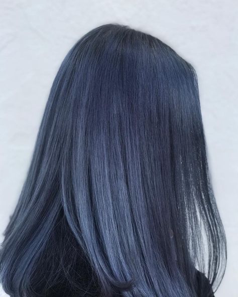 Ash Navy Hair, Subtle Blue Hair, Hair Colour Styles, Ash Blue Hair, Grey Hair Colour, Blue Black Hair Color, Blue Grey Hair, Denim Hair, Grey Hair Dye