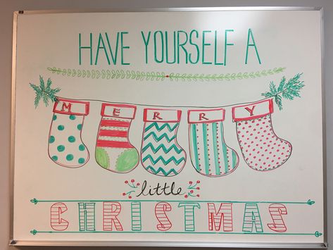 “Have Yourself a Merry Little Christmas”. Illustration adapted from a chalkboard design. Christmas Doodles White Board, Xmas White Board Ideas, Christmas Drawing On Whiteboard, December White Board Art, Christmas Dry Erase Board Drawings, Whiteboard Christmas Drawings, White Board Ideas Christmas, Marker Board Drawings, Holiday Whiteboard Ideas