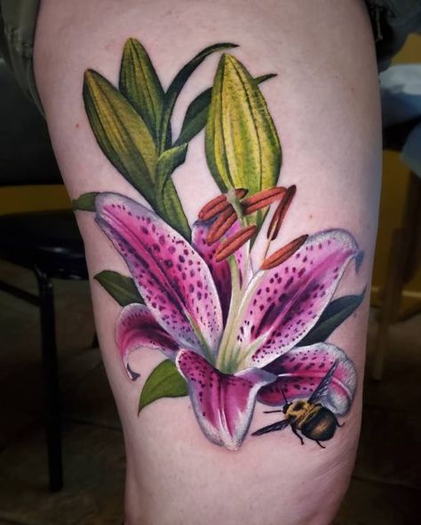 Color Lilly Tattoo, Stargazer Lily Tattoo Color, Lily Color Tattoo, Stargazer Lilly Tattoo, Color Lily Tattoo, Lilly Tattoo Color, Star Gazer Lily Tattoo, Stargazer Tattoo, Stargazer Lily Tattoo