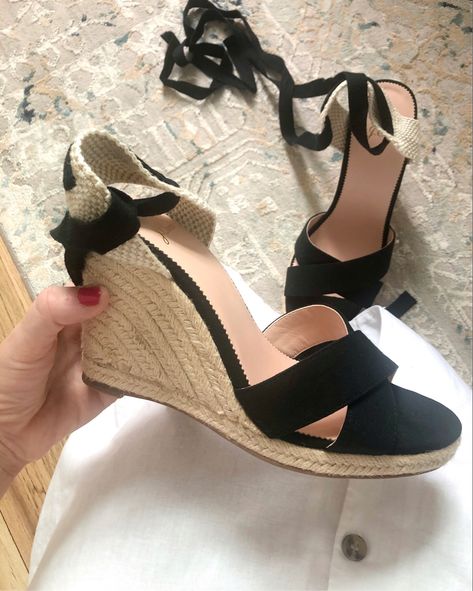 J.Crew espadrille sandals J.Crew black espadrilles lace up sandals wedge sandals Lace Up Espadrille Wedges, Sandals Wedge, Lace Up Espadrilles, Black Espadrilles, Espadrille Sandals, Lace Up Sandals, Sandals Black, Wedge Espadrille, Casual Summer Outfits