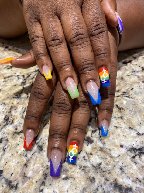 Pride Month Nails 2024, Pride Month Nail Ideas, Pride Pedicure, Pride Nails 2023, Pan Nails Pride, Gay Pride Nails Designs, Black Pride Nails, Pride Month Ideas, Lesbian Flag Nails